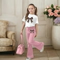 thumbnail image 2 of XUELUO Big Girls Outfit Sets 2-Piece Short Sleeve Leopard Bow Pattern Tops + Flared Pants Summer Spring Fashion Cute Clothes, 2 of 5