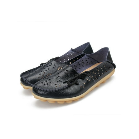 

Sanviglor Womens Loafers Slip On Boat Shoes Round Toe Flats Work Breathable Lightweight Moccasins Comfort Flat Leather Shoe Black 6