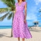 thumbnail image 4 of Vestido A Media Pierna Vestidos de playa para mujer Abrigo floral Cuello en V Moda fluida para ir de compras (Púrpura S) Cgtredaw para Mujer Púrpura T S, 4 of 7