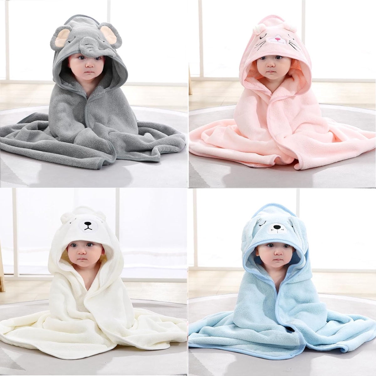 Baby Hooded Towel, 4-Packs Baby Essentials Baby Towels for Boys Girls,31.5x31.5 inch Soft Ultra Absorbent Hooded Towel Set for Babies, Toddler, Infant Gifts