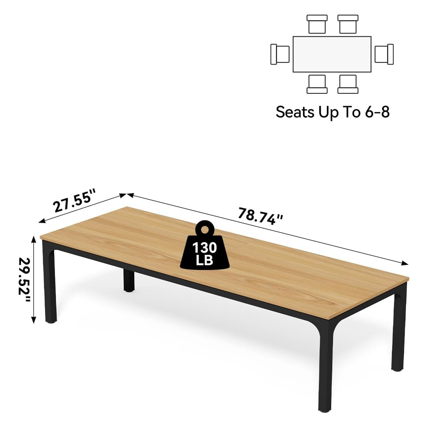 78.7 Inches Extra Long 2 Person Computer Desk, Wooden Large Home Office Writing Table With Strong Metal Legs, Spacious Study Workstation For Collaborative Use, Natural & Black