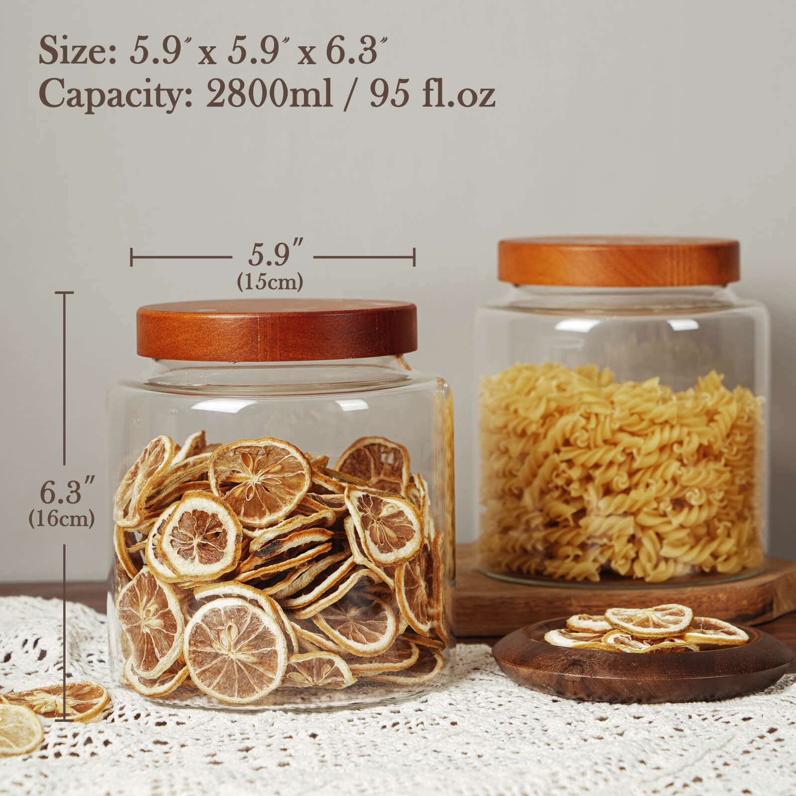 Labina Glass Storage Container Food Jars Kitchen Canister with Wood Lids and Screw Feature, 40 oz Wide Mouth Pantry Organization Glass Jar for Flour