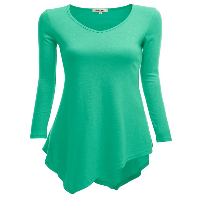 CHOK Robe Tunique à Manches Longues Col en V Mouchoir Longue Tunique T-Shirt pour Femmes