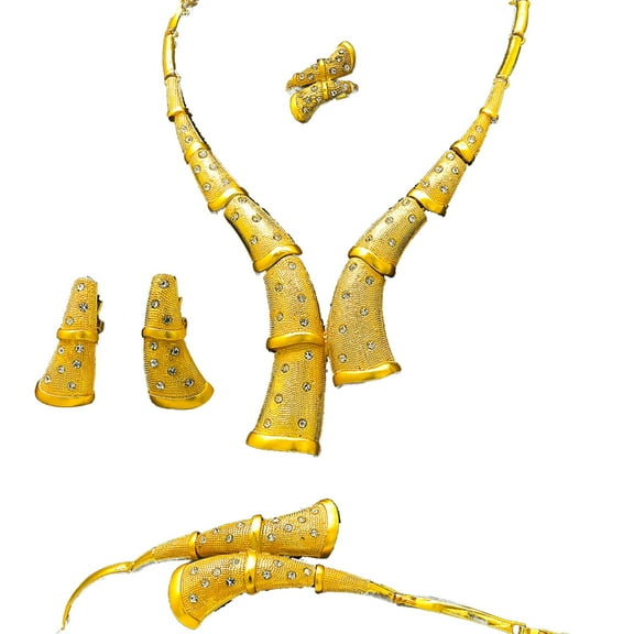 AOOOWER Bridal Gold Plated Jewelry Set with Floral Pendant Stylish Wedding Accessories