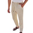 thumbnail image 3 of Casual Pants for Men Mens Summer Pants Linen Pants Elastic Waist Linen Lightweight Beach Trousers Mens Linen Pants Loose Trousers Summer Vacation Pants Linen Trouser, 3 of 7