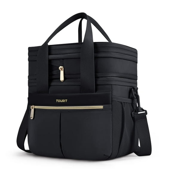 TOURIT 23 Cans Insulated Lunch Bag Expandable Reusable Lunch Box, Tote Cooler Bag with Double Deck & Leakproof Thermal for Men Women, Work School Picnic Beach, Black