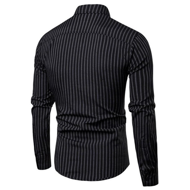 Camisa De Hombre Simple, Manga Larga, Ropa De Hombre Delgado, Blusa De Negocios Con Solapa A Rayas Likrtyny Caballero