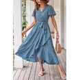 thumbnail image 7 of PRETTYGARDEN Women's Summer Floral Boho Maxi Dress Short Sleeve Wrap V Neck Ruffle Long Flowy Beach Wedding Guest Dresses, 7 of 7