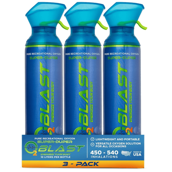 O2 Blast“ Pure Oxygen for Energy, Recovery & Performance - 10-Liter Can with Custom Breathing Mask, Pack of 3