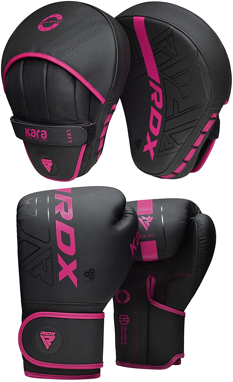 RDX Boxing Pads and Gloves Set, Maya Hide Leather KARA Hook and Jab Curved Focus Mitts with Punching Gloves for MMA, Muay Thai, Kickboxing Coaching, Martial Arts.