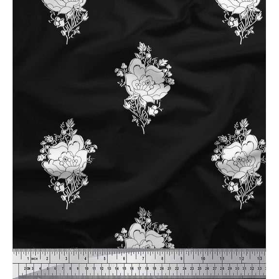 Soimoi Cotton Duck Fabric Leaves & Floral Block Print Fabric by The Yard 42 Inch Wide