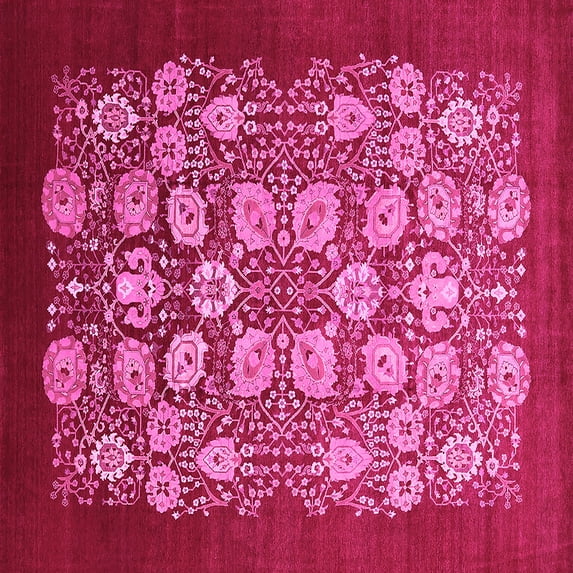 Ahgly Company Indoor Square Oriental Pink Industrial Area Rugs, 8' Square