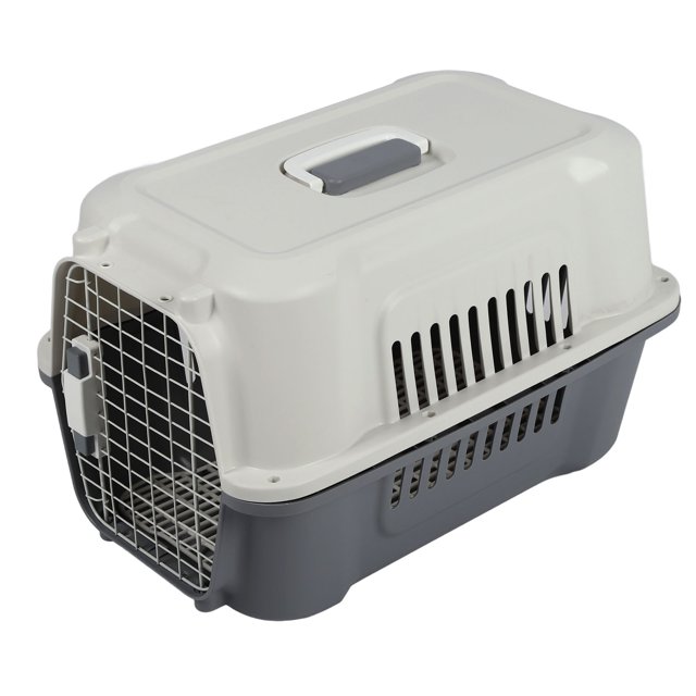 Hard Sided Cat Carrier, Plastic Dog Carrier Lightweight Easy To Clean Large Space Foldable Top Handle Ventilated For Cats