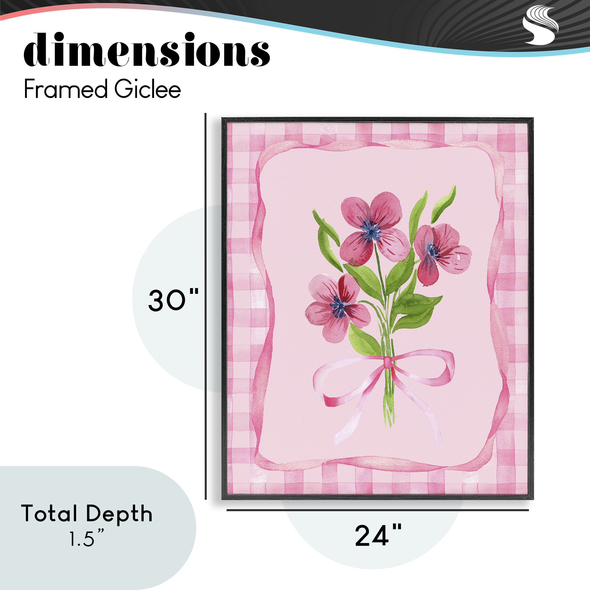 Pink Bordered Flower Bundle Black Framed Giclee Art, design by Nina Jacobs