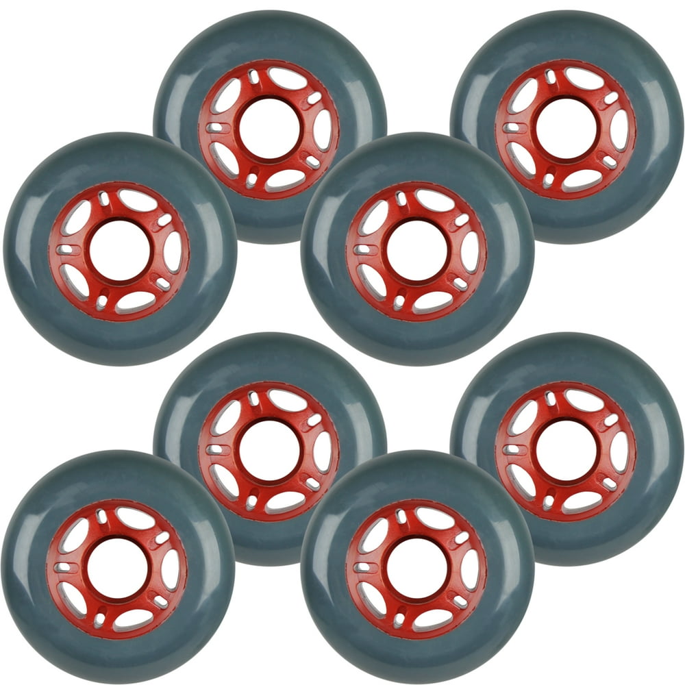 Inline Skate Replacement Wheels 76mm 89A Red/Grey 8 Pack