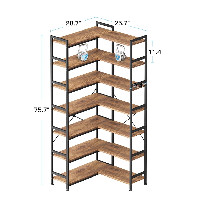 Casacomoda L-Shaped Corner Bookshelf, 7-Tier Industrial Design photo 2