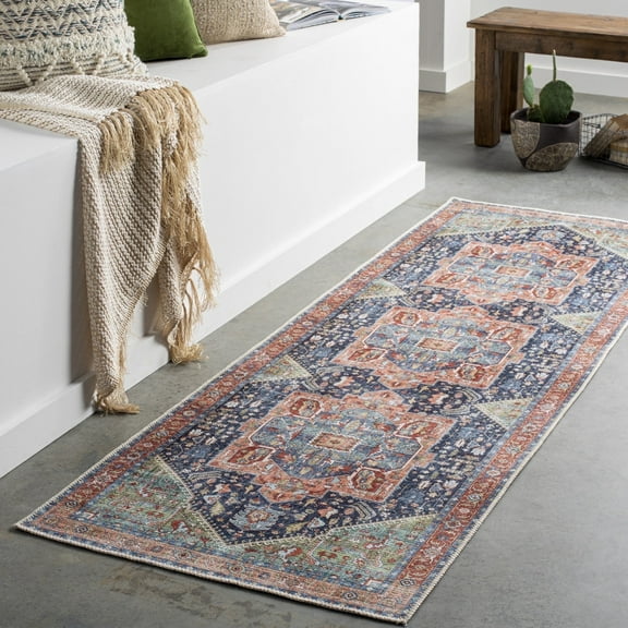 Livabliss Washable Rugs for Living Room, 9x12 Amelie Traditional Blue Area Rug, Bedroom Dining Room Home Decor Stain Resistant Carpet (8'10" x 12')