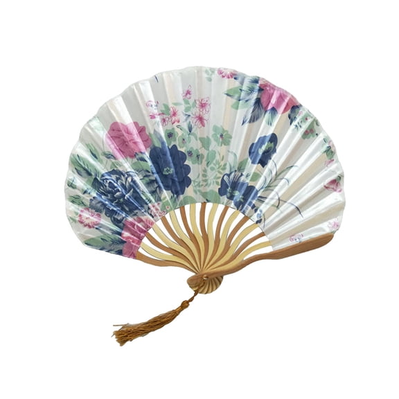 AURIGATE Floral Fabric Folding Hand Fan, 9.06x11.42in Wooden Bamboo Handheld Fan for Wedding, Party, Home Decor