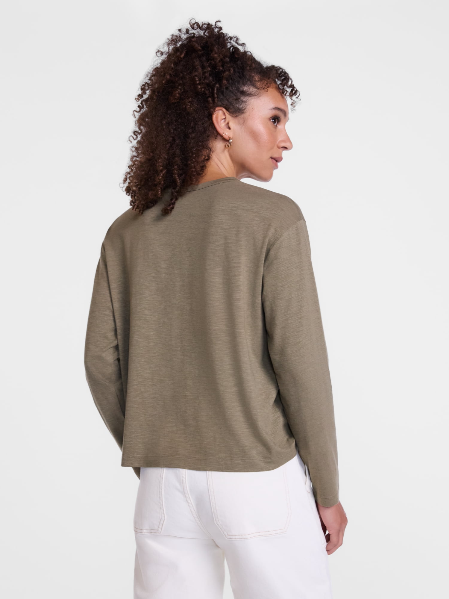 Scenario Women's and Women's Plus Relaxed Slub Tee with Long Sleeves, Sizes XS-4X