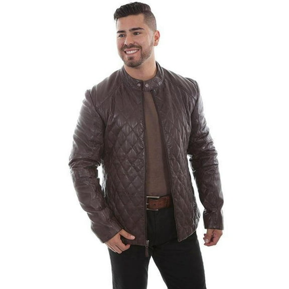 Scully Mens Chocolate Leather Quilted Jacket L