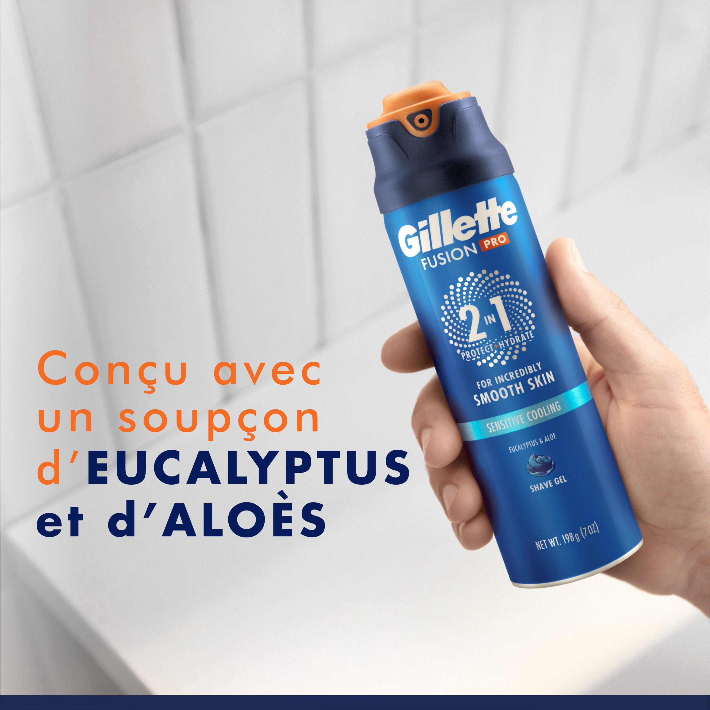 Gillette FusionPro Sensitive Cooling Shaving Gel for Men, 2-in-1 Shave Gel for Men’s Grooming Protects and Hydrates, With Eucalyptus and Aloe Vera., 198G