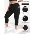 thumbnail image 4 of FlorCurve Plus Size Capri Leggings for Women with Pockets High-Waist Tummy Control Cropped Pants Stretch Yoga Leggings, Black XL, 4 of 6