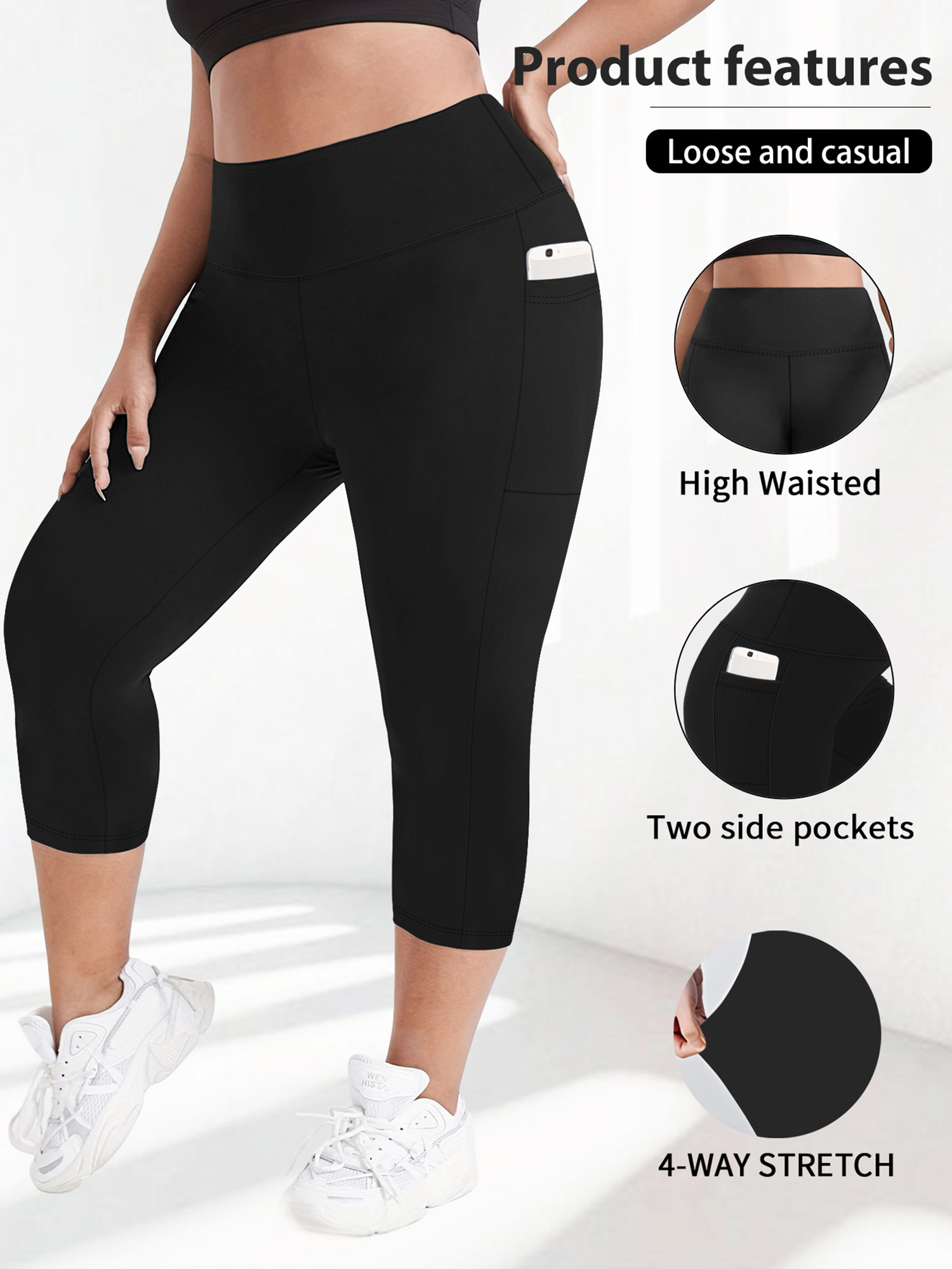 FlorCurve Plus Size Capri Leggings with Pockets, High Waist photo 4