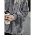thumbnail image 3 of Womens Oversized Sherpa Pullover Hoodie with Pockets Fuzzy Fleece Sweatshirt Buffalo Plaid Fluffy Coat,Light Grey,L, 3 of 5