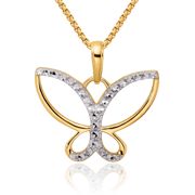 14K Solid Two Tone Yellow White Gold Butterfly Wings Necklace Chain Pendant Charm with chain 14inch