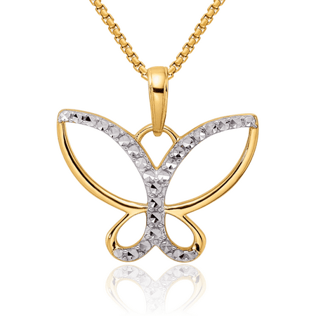 14K Solid Two Tone Yellow White Gold Butterfly Wings Necklace Chain Pendant Charm with chain 14inch