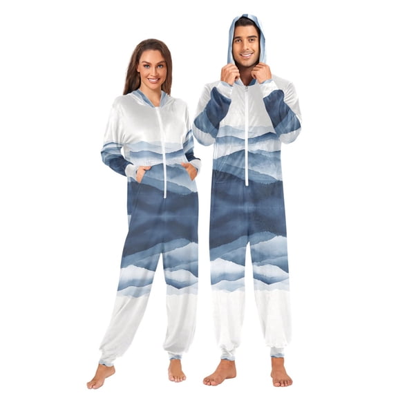 FORMRS Onesies Pajama for Adults Unisex Hoodie Winter Jumpsuit One Piece Sleepwear, Sizes S-2XL, Watercolor Mountains