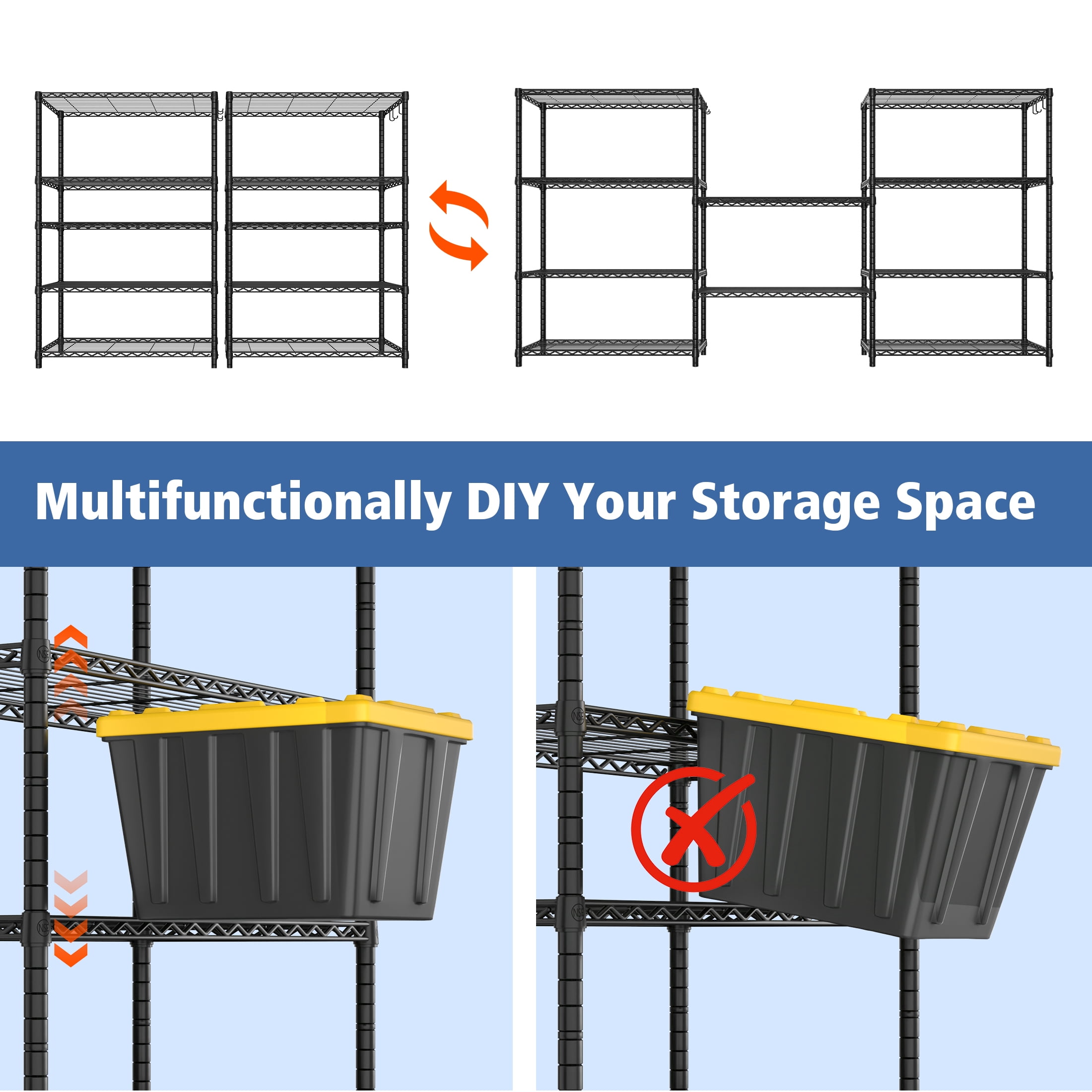 TrumanPick 5-Wire Shelving Metal Garage Storage Rack 36" L x 14" W x 72" H Adjustable Storage Shelves,Standing Wire Shelf Units for Laundry Bathroom Kitchen Pantry Closet, Black