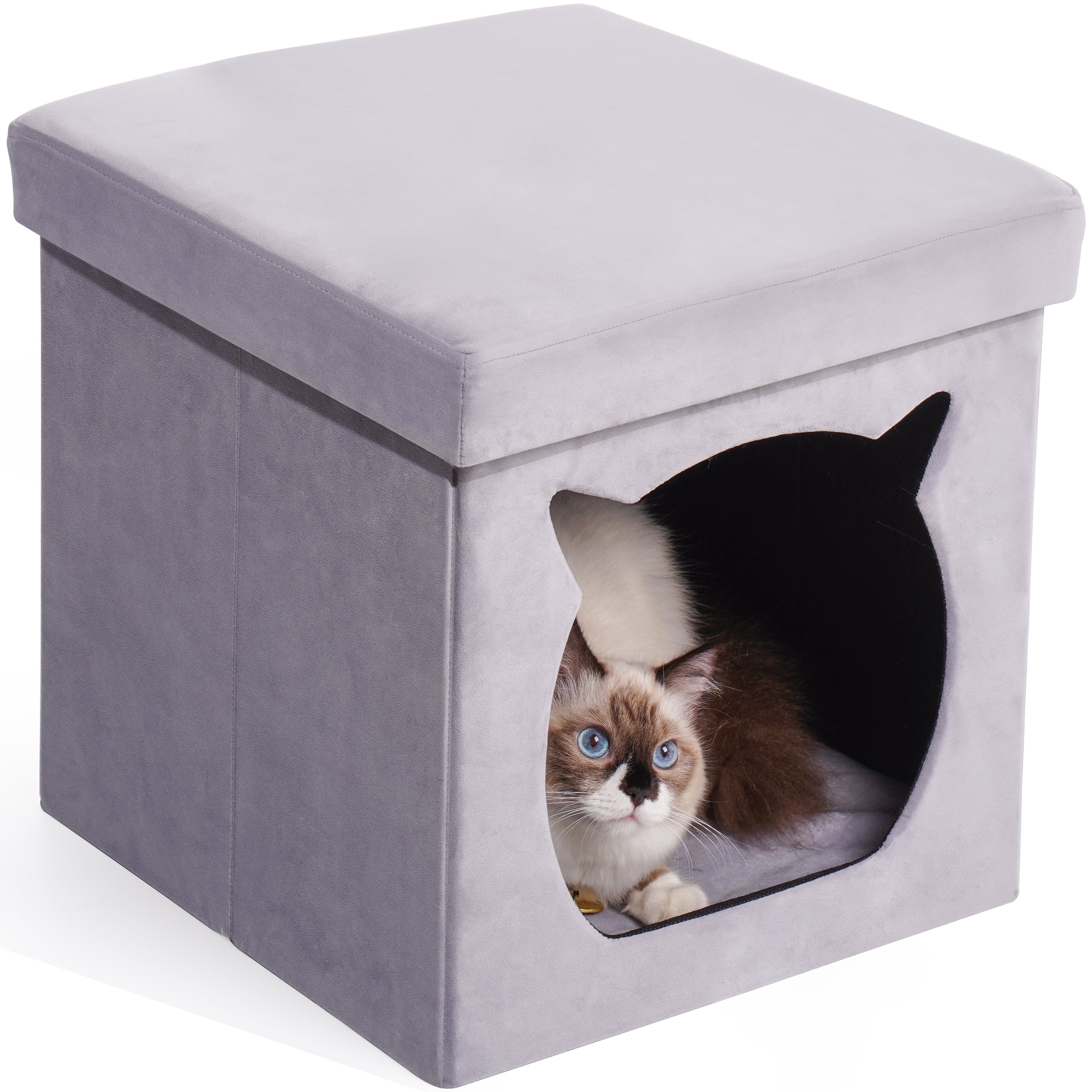 Private Jungle Velvet Collapsible Multipurpose Cat or Small Dog Bed,Footrest Stool with Cushion Top