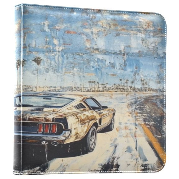 WOBOGO Illustration Of A Car on The Highway Photo Albums 20 pages large capacity DIY self-adhesive page PU leather cover for family wedding anniversary baby vacation photos 24×11.8in