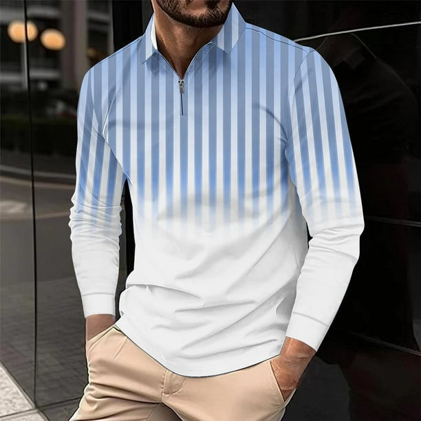 Blusa y camisa de manga larga con cuello vuelto para hombre, informal, con cuello vuelto, estampado, para fitness, deportiva, de manga larga, de poliéster