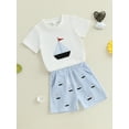 thumbnail image 5 of BemeyourBBs Toddler Boys Summer Outfits Sailboat Embroidery T-Shirts Shorts, 5 of 9