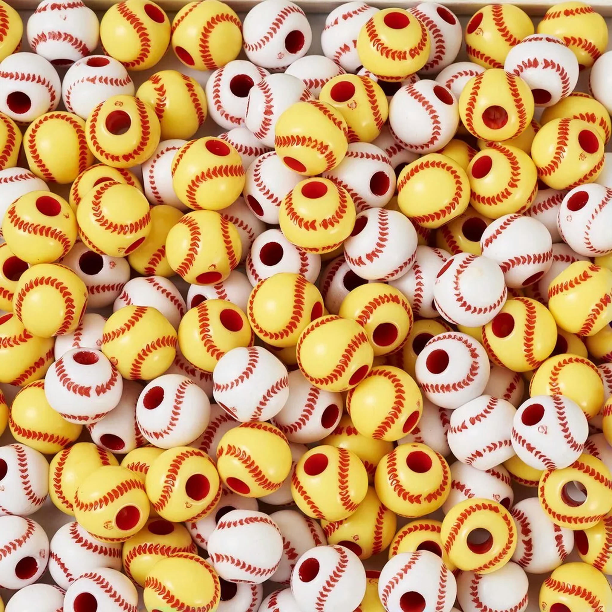 U8MO 200Pcs 2 Colors Opaque Acrylic Baseball Round Beads Jewelry Making 11.5x10.5mm