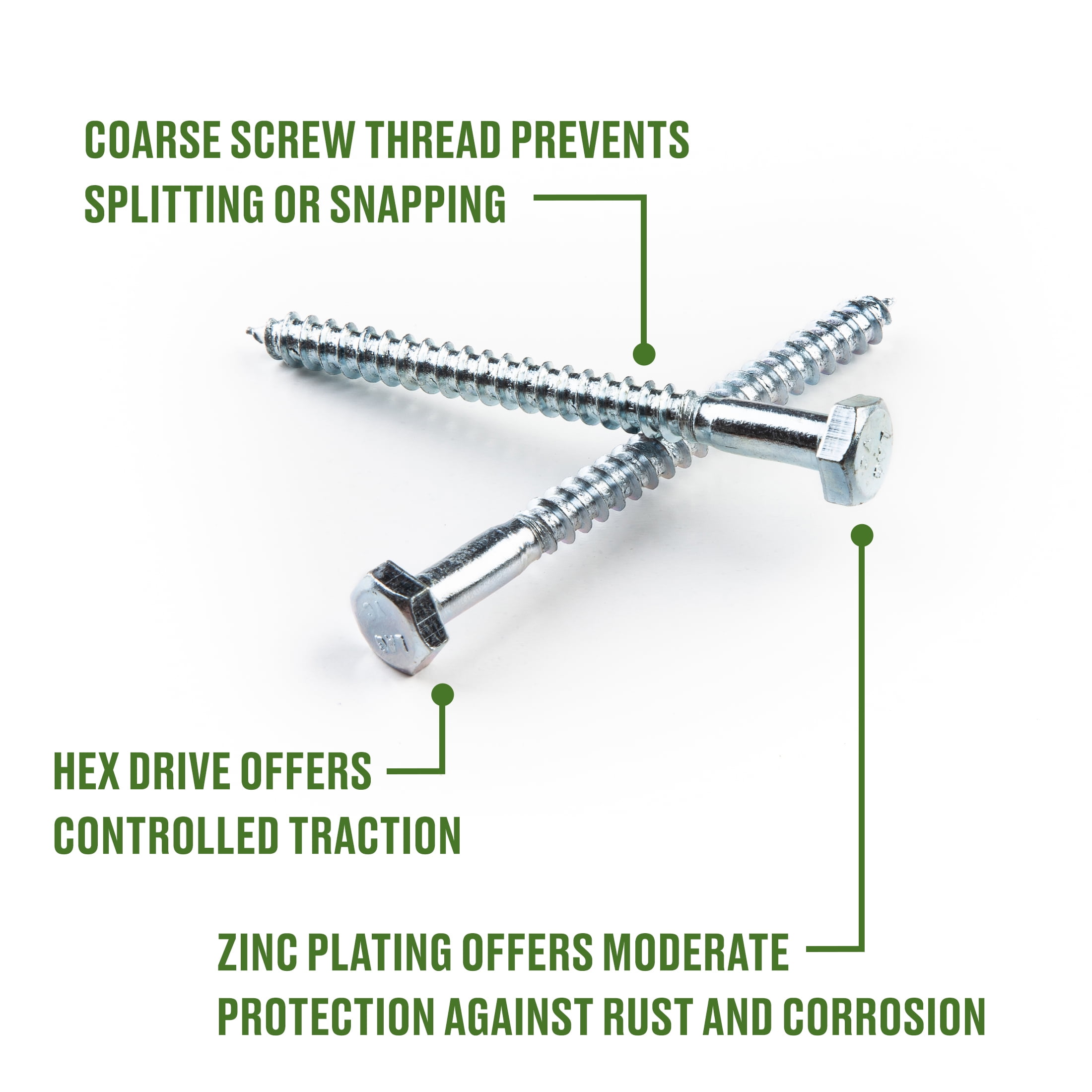(6 pack) Hillman Lag Screws, 1/4" x 2", Steel, Zinc, Interior Screws, Hex Drive, Silver, 3 pack