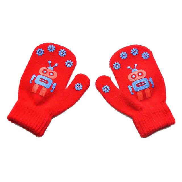 Guante de punto para montar a caballo de otoño e invierno para niños, 13 cm de largo, manoplas de dedos completos, rojo