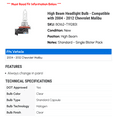 thumbnail image 2 of High Beam Headlight Bulb - Compatible with 2004 - 2012 Chevy Malibu 2005 2006 2007 2008 2009 2010 2011, 2 of 2
