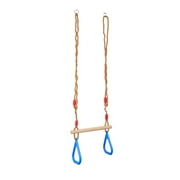 Kids Swing Bar with Gym Rings Wood Hanging Hoop Monkey Bars Wooden Swing Set for Indoor and Outdoor Backyard Equipment Sports Toy
