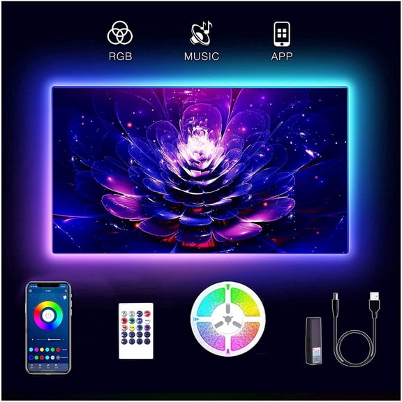 DAYBETTER Smart TV LED Backlights, 15ft USB LED Strip Lights for 65-75 Inch TV, RGB Bias Mood Lamp with Remote, Backlight Kit for Bedroom, HDTV, Gaming Room