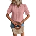 thumbnail image 2 of Franhais Women's Short Sleeve Tunic Tops Lace Accent V Neck Loose T-Shirts Dressy Blouses, 2 of 6