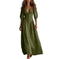 thumbnail image 2 of Guieoi Womens Dresses Fall Plus Size V-Neck Loose Casual Short-Sleeve Button-Down Dress Green M, 2 of 7