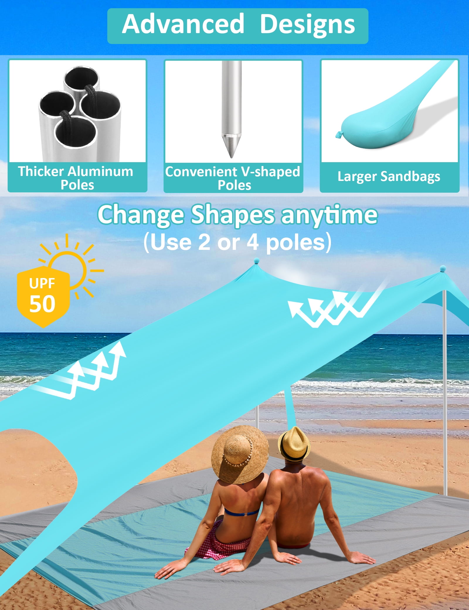 Beach Tent Canopy 10'x10' Beach Tents Sun Shelter 6-8 Person Beach Canopy Tent Sun Shade Easy Setup Pop Up Beach Shade Canopy Portable Beach Tent UPF 50+ Waterproof