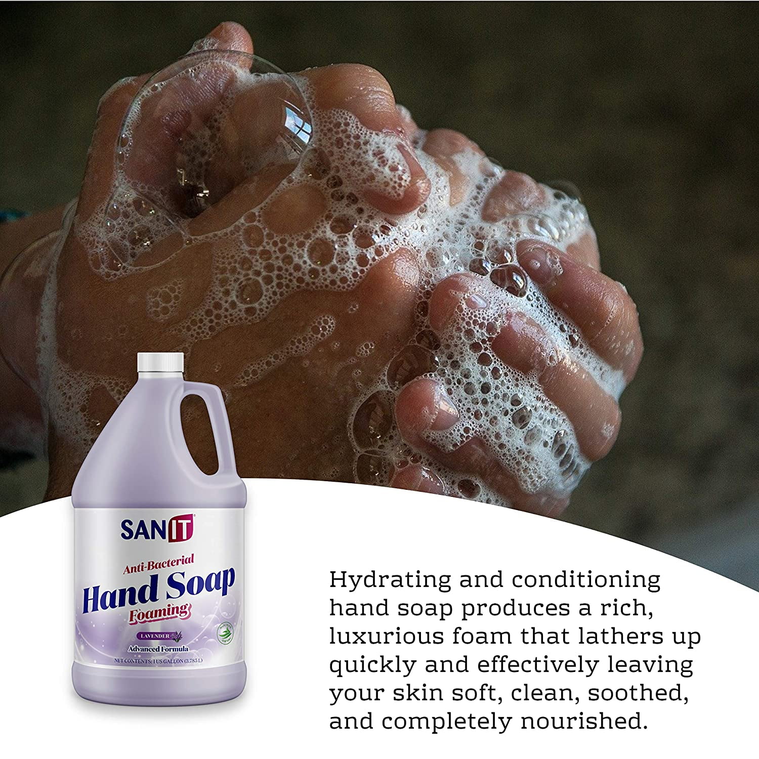 Sanit Antibacterial Foaming Hand Soap Refill - Advanced Formula with Aloe Vera and Moisturizers - All-Natural Moisturizing Hand Wash - Made in USA, Lavender, 1 Gallon