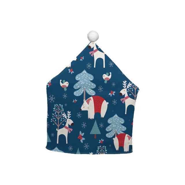 Cubiertas de la Silla de Navidad Cubierta de Respaldo Corto Decorativo 65x50cm, Poliéster de la Serie Santa Claus para el Comedor Cubiertas de la Silla Del Banquete Del Hotel para el Comedor Conjunto