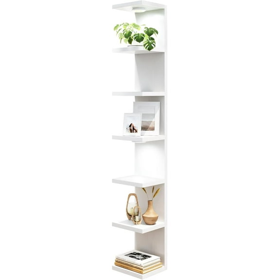 7 Tier Wall Mounted Shelf Unit White Floating Shelves with LED Lights Lack Wall Shelf for Home Decor Organizer Display