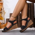 thumbnail image 6 of YgkuHd Women's Casual Wedge Sandals Fish Mouth Open Toe Buckle Forefoot Strap Adjustable Ankle Strap Chunky Heel Black,5.5, 6 of 9