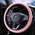 thumbnail image 2 of Funda elástica transpirable para volante, cálida en invierno y fresca en verano, tela de microfibra suave de seda helada, color rosa, 2 of 5